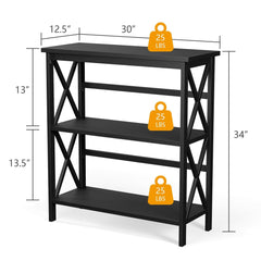 3-Tier Bookshelf Wooden Open Storage Bookcase for Home Office