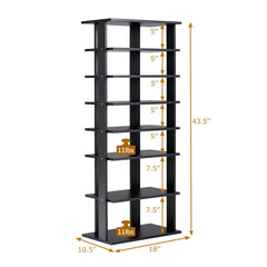 7-Tier Dual 14 Pair Shoe Rack Free Standing Concise Shelves Storage