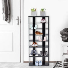 7-Tier Dual 14 Pair Shoe Rack Free Standing Concise Shelves Storage