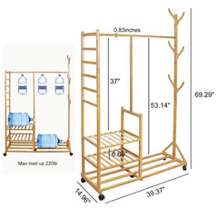 Rolling Clothes Rack  1 Hanging Top Rod to Hang Clothes, 6 Hooks to Hang Scarves, Bags, and Hats, and so on, 6 Pants and Tower Racks