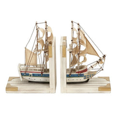 Nautical Non-skid Bookends These Nautical Bookend for Shelves Feature a Ship Cut on the Midsection and Placed on L-Shaped Wood Slat Platform