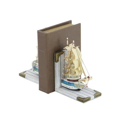 Nautical Non-skid Bookends These Nautical Bookend for Shelves Feature a Ship Cut on the Midsection and Placed on L-Shaped Wood Slat Platform