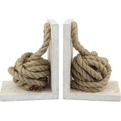 Wood Bookends 2 Rope Knot Bookends Adds the Right Amount of Nautical Accent to Any Home or Office Real Rope Ball Details on Each Bookend