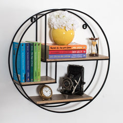 Powder Coated Black 3 Piece Circle Mango Wood Accent Shelf Versatile in Nature Can Be Hung in the Bedroom, Living Room, Bathroom