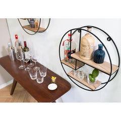 Powder Coated Black 3 Piece Circle Mango Wood Accent Shelf Versatile in Nature Can Be Hung in the Bedroom, Living Room, Bathroom