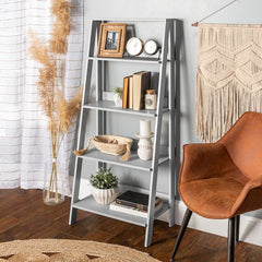 Gray, Ladder Bookcase Revamp that Cluttered Corner Contemporary Ladder Bookcase Four Shelves to Showcase Books and Games. Potted Plants