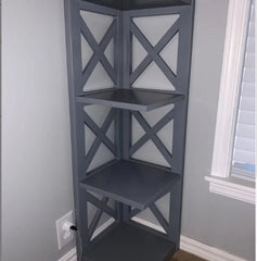 Frost Gray Solid Wood Corner Bookcase Perfect for Corner Space, X-shaped Three Open Shelves Fit for Any Room