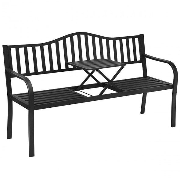 Patio Garden Bench Steel Frame with Adjustable Center Table