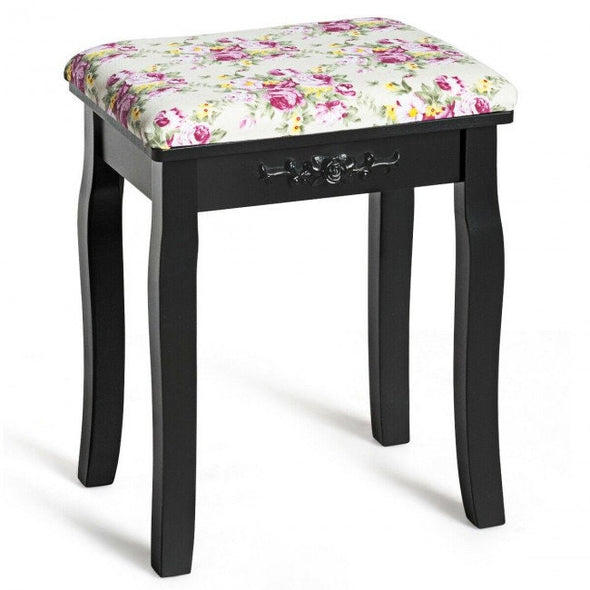 Vanity Wood Dressing Stool Padded Piano Seat with Rose Cushion