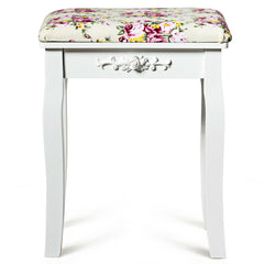 Vanity Wood Dressing Stool Padded Piano Seat with Rose Cushion