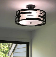 3-Light 16'' Unique Statement Drum Semi Flush Mount Home Decor. Make a Statement in The Hallway or Kitchen, Dining, Bath, Hallway