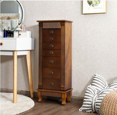 Free Standing Wooden Jewelry Armoire Cabinet Storage Chest with 7 Drawers and 2 Swing Doors 12 Heavy Duty Hooks And 2 Space-Saving Side Door