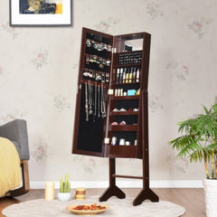 Mirrored Jewelry Cabinet Armoire Organizer with LED Lights 7 Hooks, 40 Ring Slots, 16 Lipstick Slots, 4 Storage racks