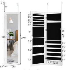 Wall Door Mounted Mirror Jewelry Box Cabinet Lockable Armoire Organizer with LED Light Perfet for Jewelry Organizer