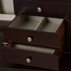 Rectangle Jewelry Box Two Shaped Swing-Out Doors with Necklace Hooks and Four Drawers. Try Setting it on Your Master Suite Dresser