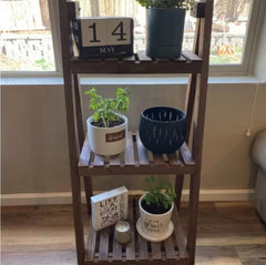 3-Tier Folding Wood Plant Stand Freestanding Plant Shelf Can Also Be Used as an Organizing Shelf, Shoes Storage Shelf and Bathroom Shelf