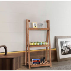 3-Tier Folding Wood Plant Stand Freestanding Plant Shelf Can Also Be Used as an Organizing Shelf, Shoes Storage Shelf and Bathroom Shelf