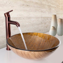 Brown Tempered Glass Handmade Circular Vessel Bathroom Sink Perfectly Rounded Shape and Standard Drain Opening Easily