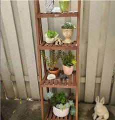 4-Tier Folding Wood Plant Stand Plant Shelf Can Also Be Used as an Organizing Shelf, Shoes Storage Shelf and Bathroom Shelf