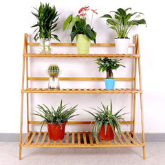 3 Tier Ladder Plant Stand Flower Pot Rack Holder Foldable Planter Shelves Organizer Indoor Home Garden Patio Decors Natural Bamboo