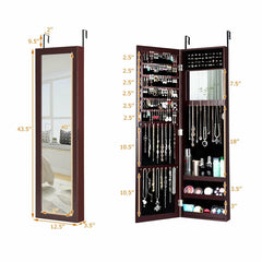 Wall Door Mounted Mirrored Jewelry Cabinet Storage Organizer