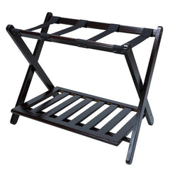 Espresso Folding Wood Luggage Rack Supports Up To 150 Pounds On Top Shelf and 50 Pounds For Lower Shelf