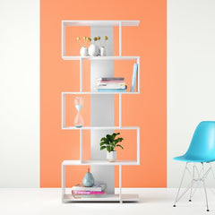 White Angelica Geometric Bookcase Providing Perfect Platforms for Displaying Framed Photos, Books Perfect for Space Saving