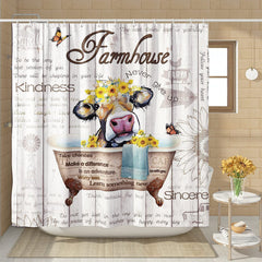 Funny Rustic Farmhouse Brown Cow Shower Curtain w/ Quotes Bathroom Decor Polyester 72x72"