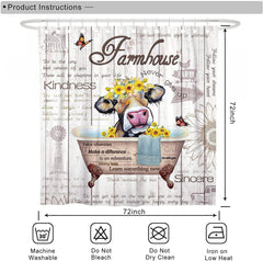 Funny Rustic Farmhouse Brown Cow Shower Curtain w/ Quotes Bathroom Decor Polyester 72x72"