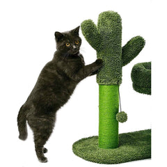 Catcus Cat Scratching Post Tree with Play Ball and Bed Green-Cactus Cat Scratcher Protect Your