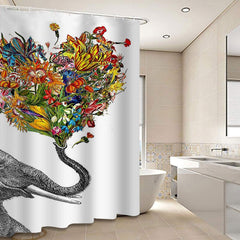 Elephant Shower Curtains Bohemian Print Design Waterproof Decorative For Indoor 71 x 71 Inch