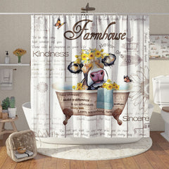 Cow Shower Curtain Farmhouse Wood Rustic Shower Curtains for Bathroom Polyester 72x72 Inch Machine Wash