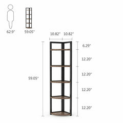 Rustic Brown Steel Corner Rustic Corner Storage Rack Plant Stands Small Bookshelf for Living Room, Home Office, Kitchen, Small Space