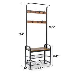 Standing Coat Rack Shoe Bench, Hall Tree Entryway Storage Bench, Multifunctional Storage Rack for Bedroom Living Room, Rustic Brown