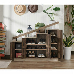 Reclaimed Oak 12 Pair Shoe Storage Cabinet Stepped Top Provides Display Space For Everything From Framed Photos To Potted Plant