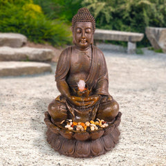 Outdoor Meditating Buddha Fountain with Light Fountain is Perfect for your Garden, Patio, Deck, Porch, or Yard Space. Looks Great Indoors