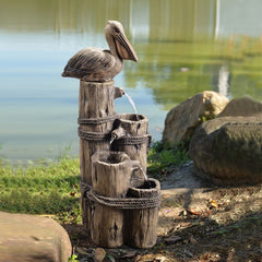 Resin Trunk Fountain Outdoor Fountains Add Classic Seaside Charm to your Home's Outdoor Area 4 Tiered Posts Topped