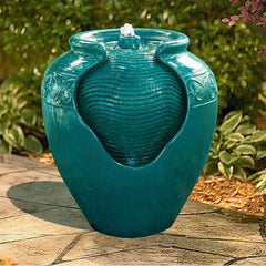 Teal Resin Fountain with Light Turn your Home's Outdoor Area Into A Relaxing Oasis with the Peaktop Outdoor Glazed Pot Floor Fountain