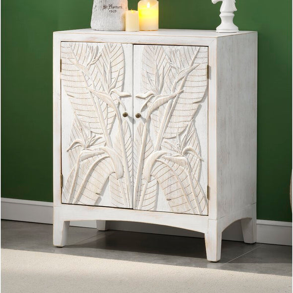 White Wash Solid Wood 2 - Door Accent Cabinet Great in your Sunroom or Kitchen Fixed Shelf Inside for Storage, this Cabinet