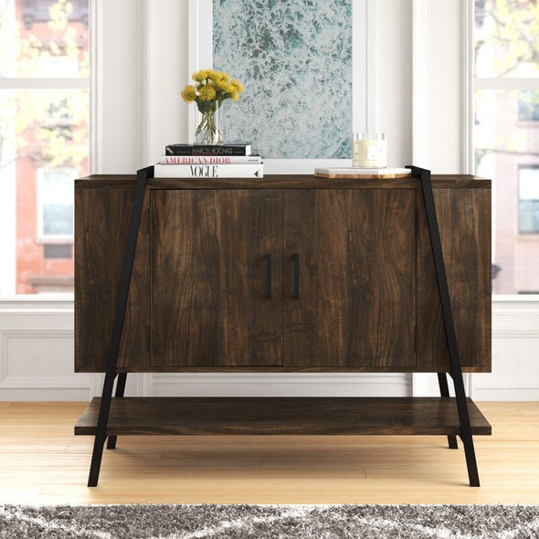 Dark Pine Open Storage Equipped Sideboards & Buffets Inside There is A Middle Divider and A Shelf For Any Other Items You Need To Store