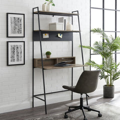 Gray Wash Ladder Desk with Open Sides and An Open Back Two Upper Shelves Provide Perfect Platforms for Displaying Books, Framed Photos