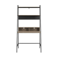 Gray Wash Ladder Desk with Open Sides and An Open Back Two Upper Shelves Provide Perfect Platforms for Displaying Books, Framed Photos