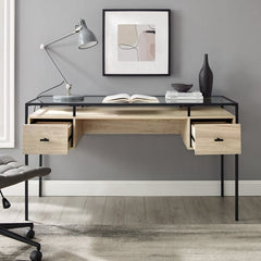 Birch Glass Desk Space for Important Documents and Sophisticated Office Supplies Contemporary Writing Desk