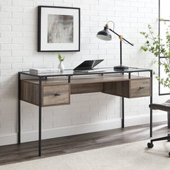 Gray Wash Glass Desk Space for Important Documents and Sophisticated Office Supplies Contemporary Writing Desk