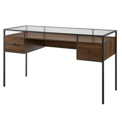 Dark Walnut Glass Desk Space for Important Documents and Sophisticated Office Supplies Contemporary Writing Desk