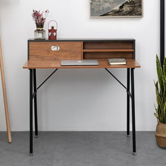 Desk with Hutch Storage, and an Open Shelf on the Right Side with a Removable Shelf Board Provides Adjustable Space