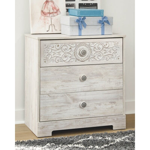 3 Drawer Chest Perfect for a Restful Bedroom Medallion Drawer Pulls Give this Attractively Priced Chest Perfect for your Bedroom