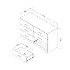 White 6 Drawer Double Dresser Storage And Organization Featuring 6 Large Drawers with Straight Metal Pull Handles