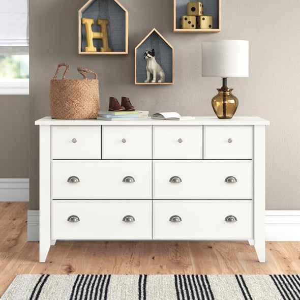 Soft White 6 Drawer Dresser Six Drawers on Ball-Bearing Glides Drawers Features Six Drawers that Open and Close on Smooth Metal Runners