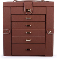 Leather Jewelry Box Case Storage Brown 5 Removable Drawers For Maximum Jewelry Storage. The Deeper Bottom Drawer Has Only One Compartment